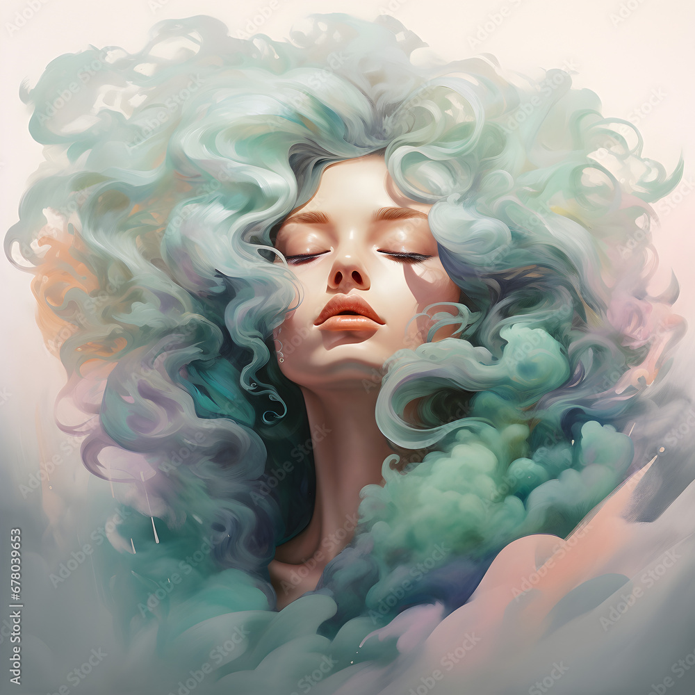 Woman with dreamy pastel colored hair. Generative ai. 
