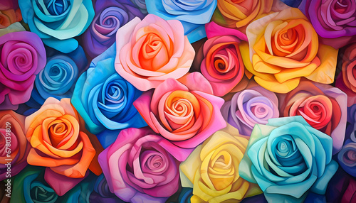 Abstract colorful roses petals flowers background. Watercolor illustration wallpaper. Background for decorations. 