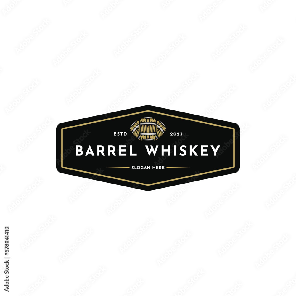 barrel whiskey bar logo design vintage retro