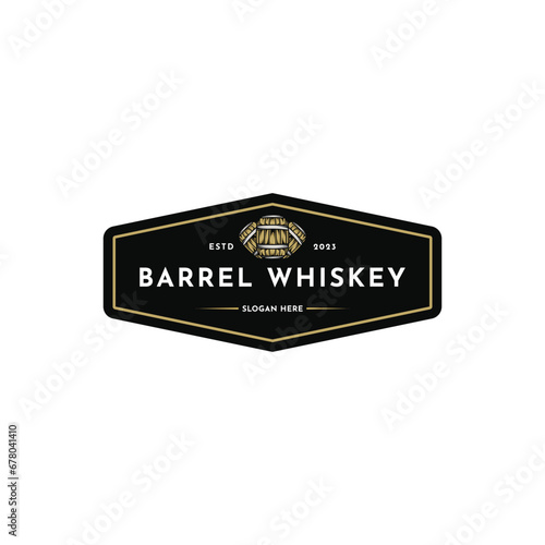 barrel whiskey bar logo design vintage retro