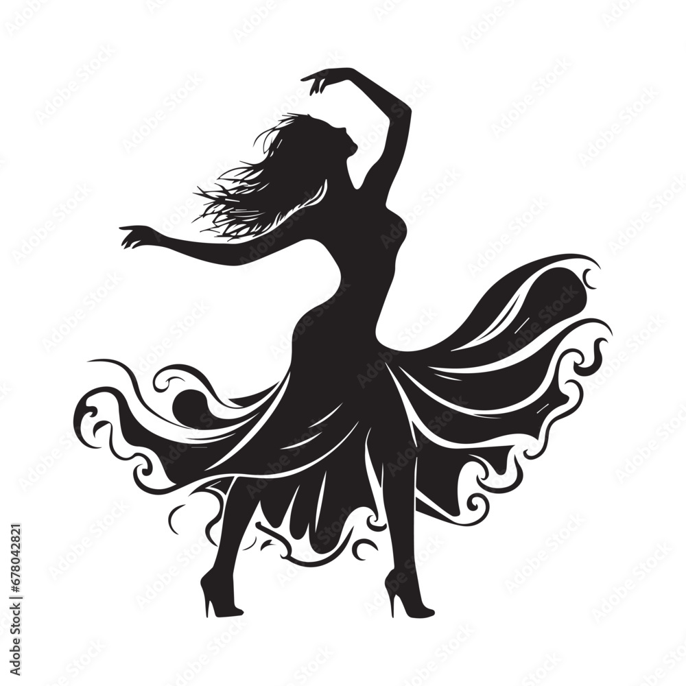 Dynamic Women Dancing Silhouette: Stunning Female Dancers in Fluid Movements, Artistic Monochrome Images for Your Design Needs