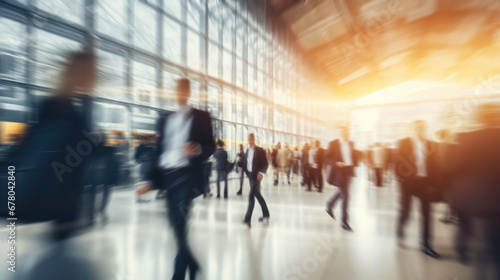 Business people moving fast in entrance hall during rush hour