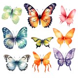 Watercolor illustration. Colorful Butterflies clipart. Generative AI