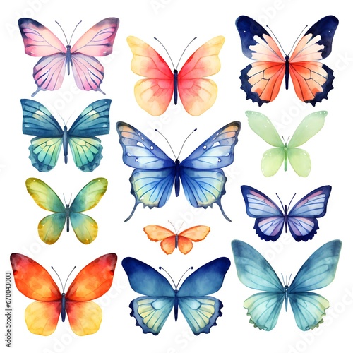 Watercolor illustration. Colorful Butterflies clipart. Generative AI © PSCL RDL
