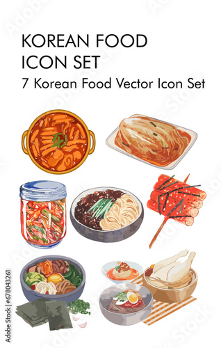 Korean Food Vector Icon Set 