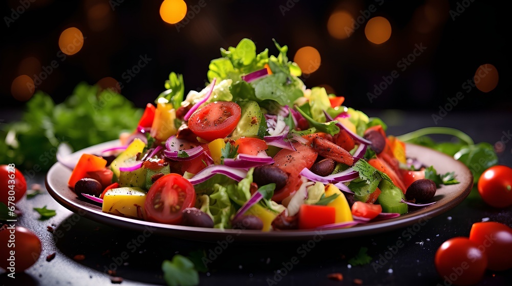A colorful and artistic salad, bokeh lights background. generative AI A colorful and artistic salad, bokeh lights background. generative AI