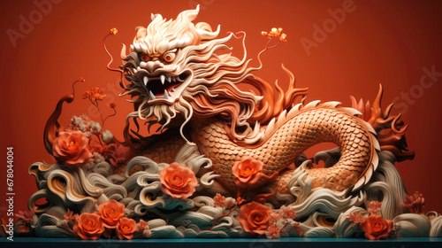Wallpaper Mural The 3D majestic Chinese dragon totem, Chinese zodiac signs Torontodigital.ca