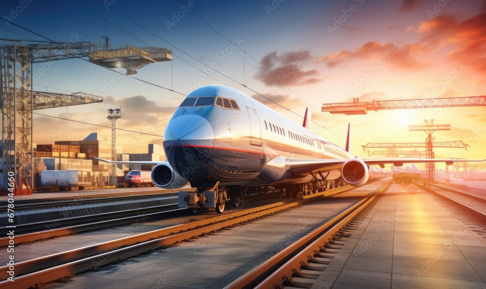 A Majestic Jetliner Perched Above the Railway Tracks A Majestic Jetliner Perched Above the Railway Tracks