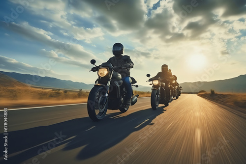 bikers on the road at sunrise, AI generated © Frédéric Prochasson