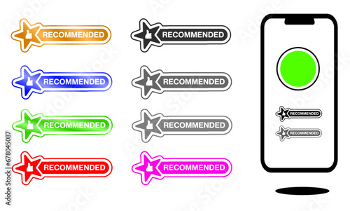 Vector set of Recommended icon vector label design with thumbs up and star icon fit for marketing element recommendation tag badge vector illustration isolated on white background 