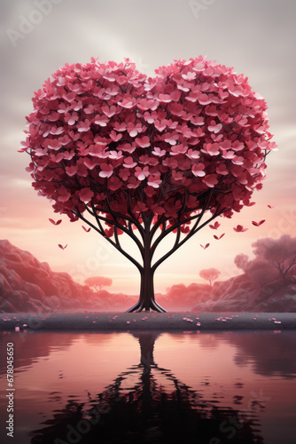  Tree of Love  creatively sculpted into the form of a heart  adorned with delicate pink petals that serve as its leaves. 