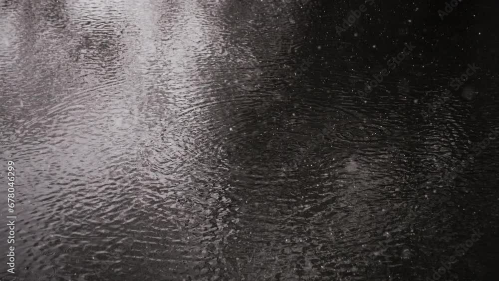 Huge snowflakes fall into river in slow motion Huge snowflakes fall into river in slow motion