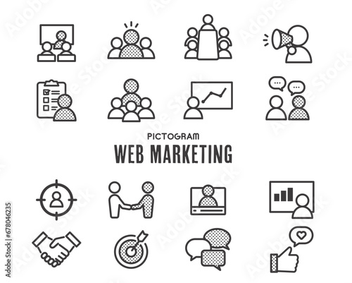 マーケティングに関するピクトグラムアイコンのベクターイラスト素材