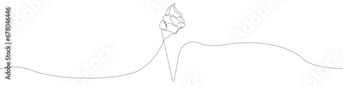 One line drawing Ice cream vector. Ice cream in a waffle cup single line vector linear icon. Ice cream on a stick outline line design.Vector illustration Ice cream cones.