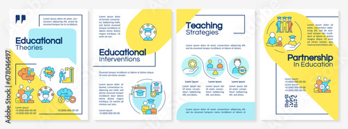 Multicolor creative learning theories brochure template, leaflet design with thin linear icons, 4 vector layouts.