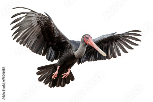 Majestic Northern Bald Ibis in Flight Isolated on Transparent Background photo
