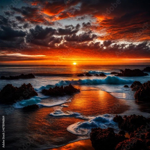 "Ocean's Embrace: Captivating Sunset Horizon"