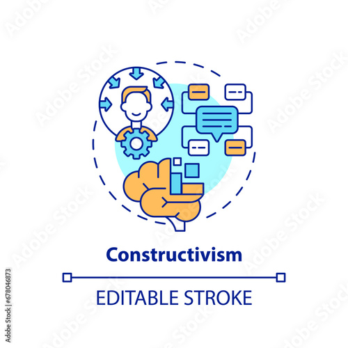 2D editable multicolor constructivism icon, simple isolated vector, learning theories thin line illustration. photo