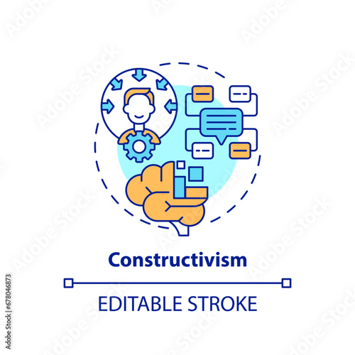 2D editable multicolor constructivism icon, simple isolated vector, learning theories thin line illustration.