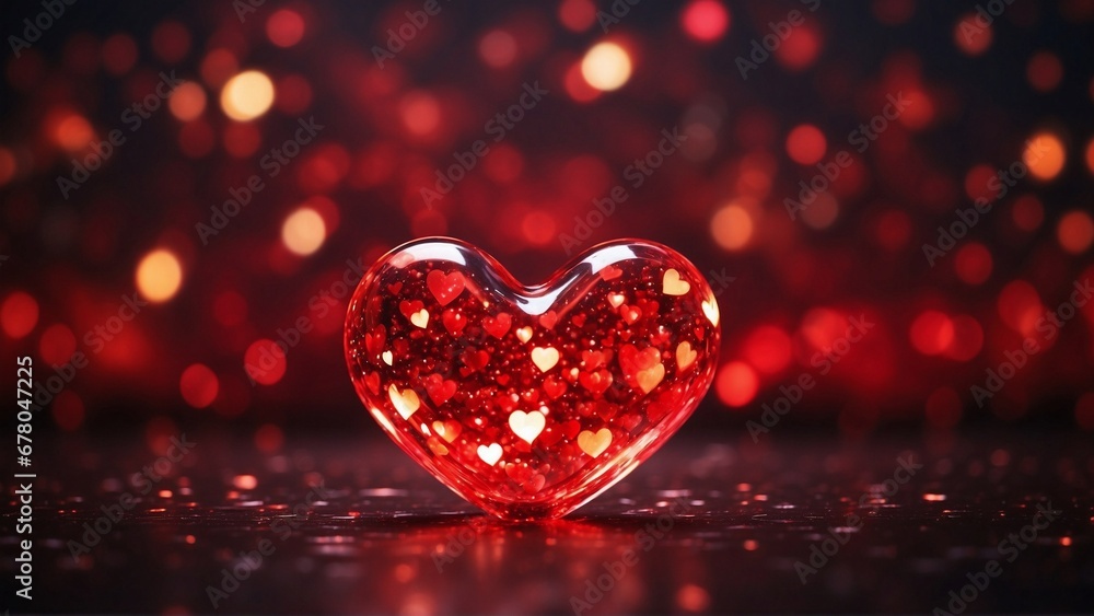 Shiny glass heart shape with blurred bokeh lights background Shiny glass heart shape with blurred bokeh lights background