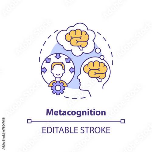 2D editable multicolor metacognition icon, simple isolated vector, learning theories thin line illustration.
