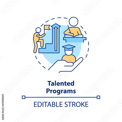 2D editable multicolor talented programs icon, simple isolated vector, learning theories thin line illustration.