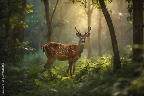 Majestic Deer Amid Lush Jungle Stealthy Spotted and Ultra Realistic in Soft Morning Light A Nat