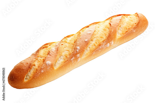 Freshly baked baguette - long French bread isolated on transparent background.