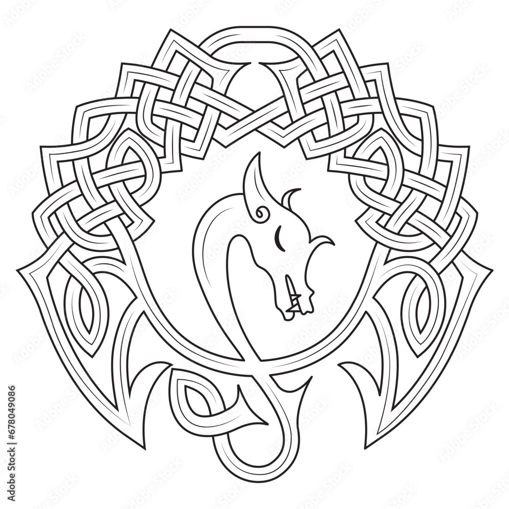 Celtic dragon coloring page for children and adults. Fantasy ...