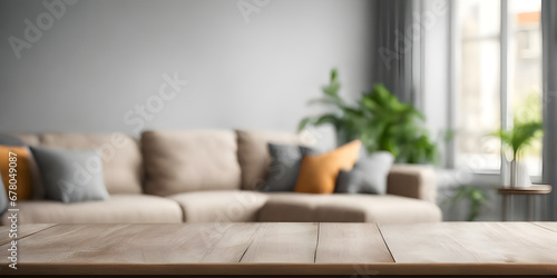 Empty table with abstract blurred background. blur living room. for product display.