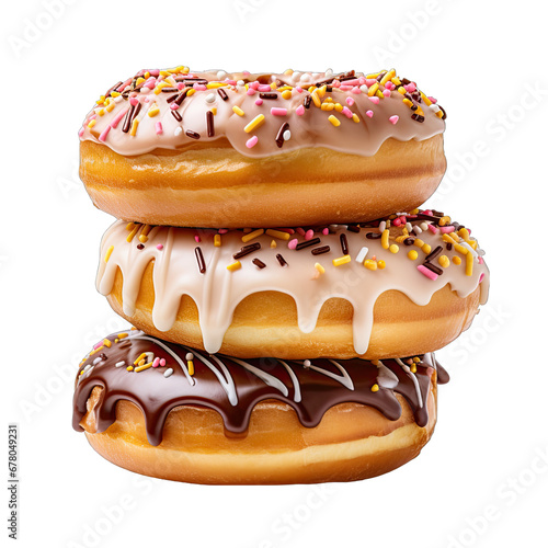 Stack of Freshly Baked Donuts Isolated on Transparent or White Background, PNG