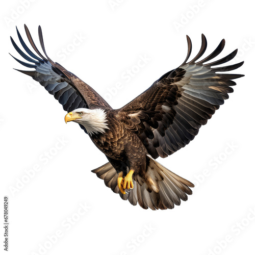 Bald Eagle in Flight Isolated on Transparent or White Background, PNG