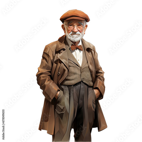 Old Fashioned Man Isolated on Transparent or White Background, PNG