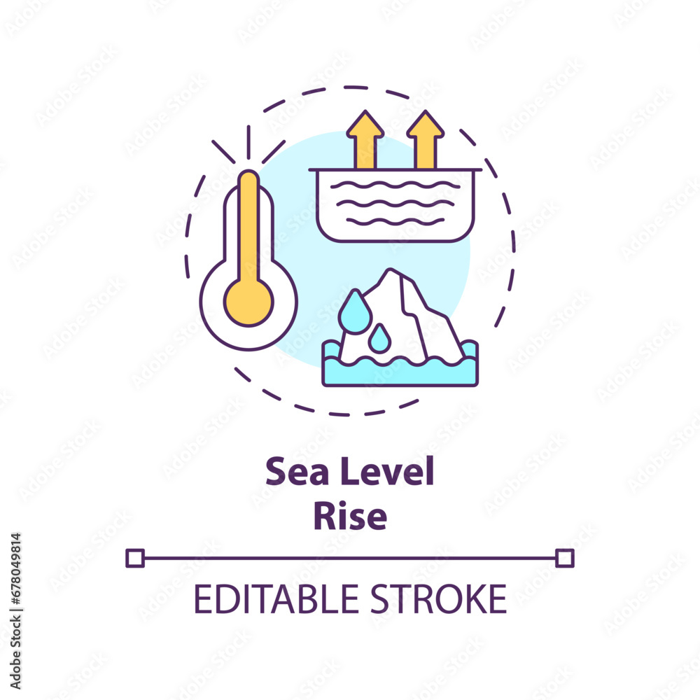 2D editable multicolor sea level rise icon, simple isolated vector, climate metrics thin line illustration. 2D editable multicolor sea level rise icon, simple isolated vector, climate metrics thin line illustration.