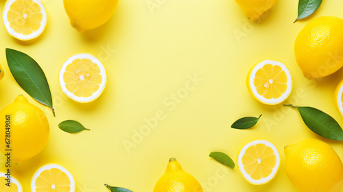 Ripe lemons creative summer background flat lay