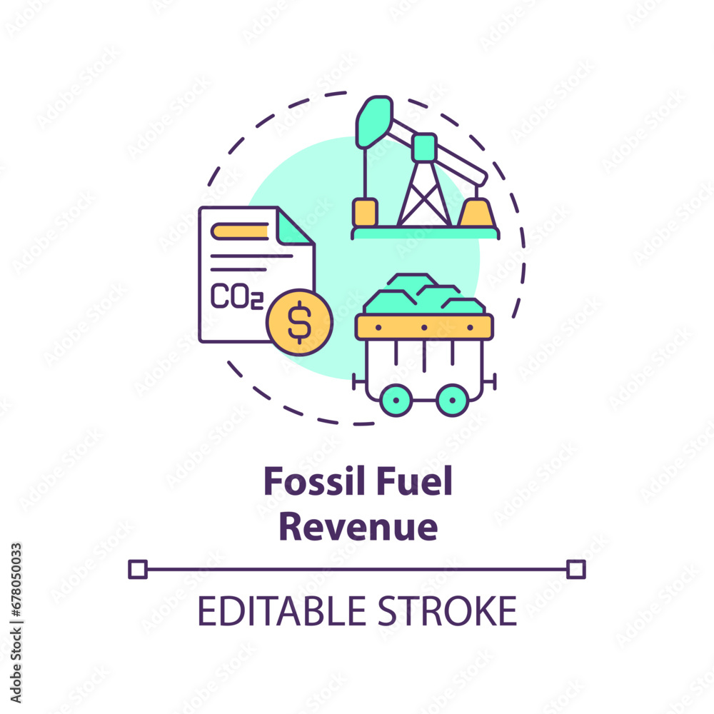Naklejka premium 2D editable multicolor fossil fuel revenue icon, simple isolated vector, climate metrics thin line illustration.