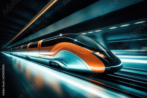 A futuristic bullet train with motion blur