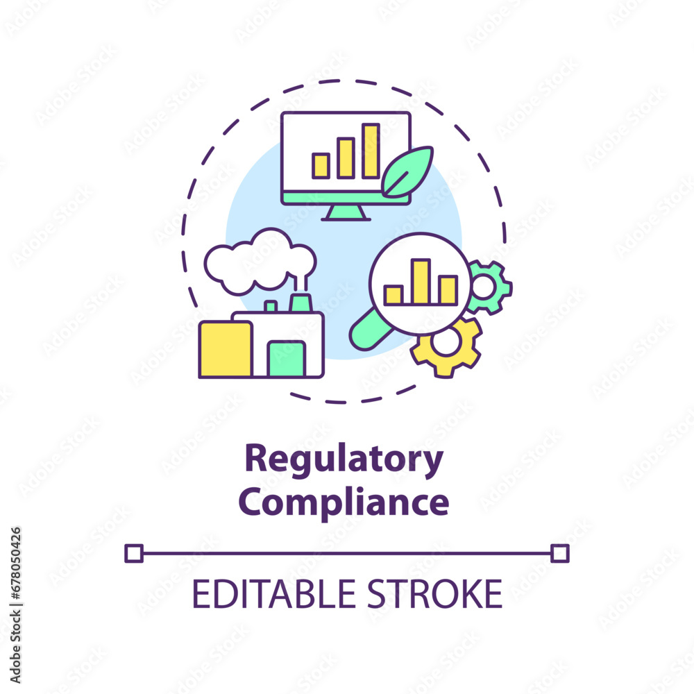 2D editable multicolor regulatory compliance icon, simple isolated vector, climate metrics thin line illustration.