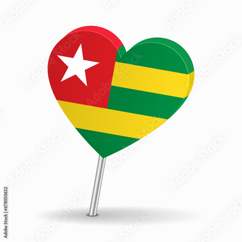 Togolese flag heart-shaped map pointer layout. Vector illustration.