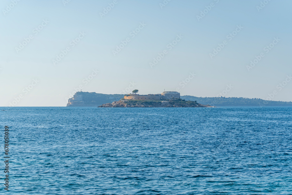 Mamula island at the entrance of the adriatic sea in Montenegro old prison new hotel