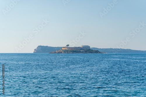 Mamula island at the entrance of the adriatic sea in Montenegro old prison new hotel © Aytug Bayer