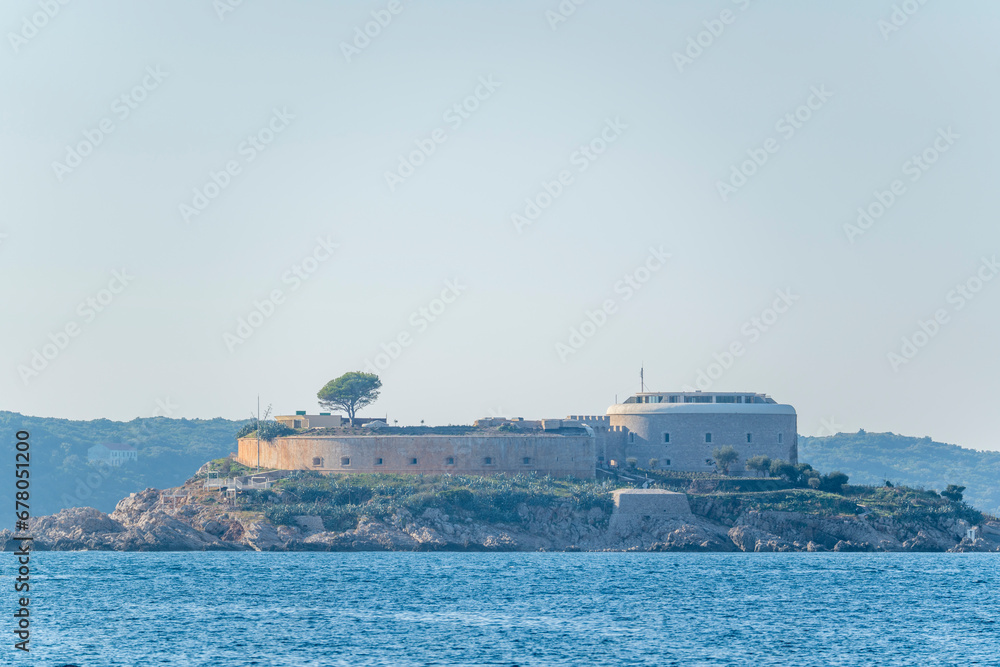 Mamula island at the entrance of the adriatic sea in Montenegro old prison new hotel