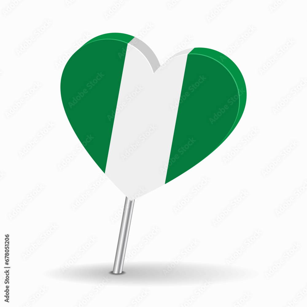 Nigerian flag heart-shaped map pointer layout. Vector illustration. Nigerian flag heart-shaped map pointer layout. Vector illustration.