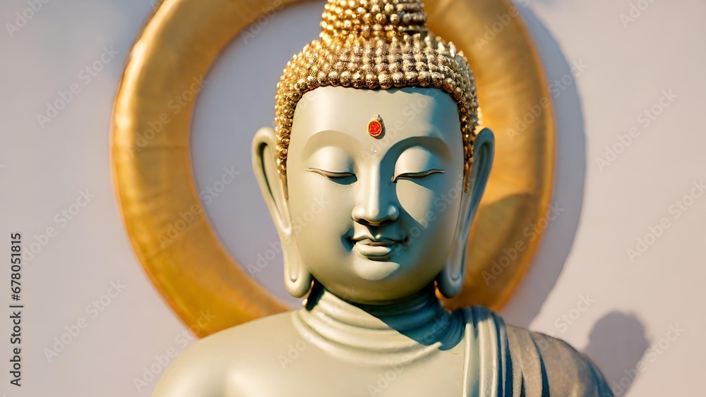 A statue of buddha with a golden halo