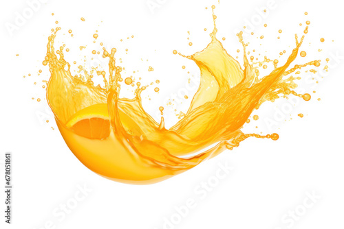 Orange juice splash isolated on transparent background.