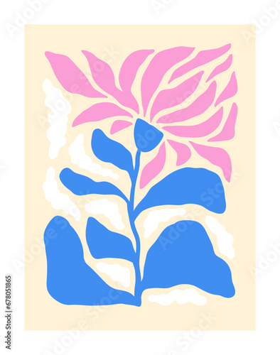 Abstract floral poster, botanical card. Modern wall art, flower decoration. B...