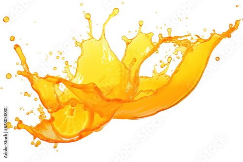 Orange juice splash isolated on transparent background. photo