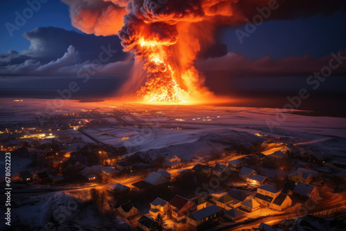Iceland, town of Grindavik volcanic eruption