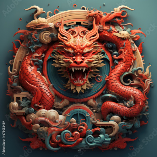 Wallpaper Mural The 3D majestic Chinese dragon totem, Chinese zodiac signs Torontodigital.ca