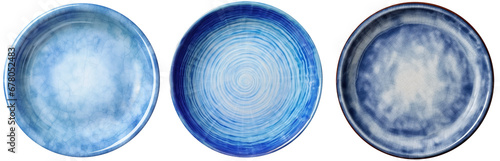 Empty blue ceramic pottery plate transparent background PNG clipart photo
